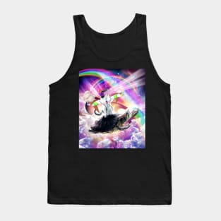 Lazer Rave Space Cat Riding Turtle Eating Ice Cream Tank Top